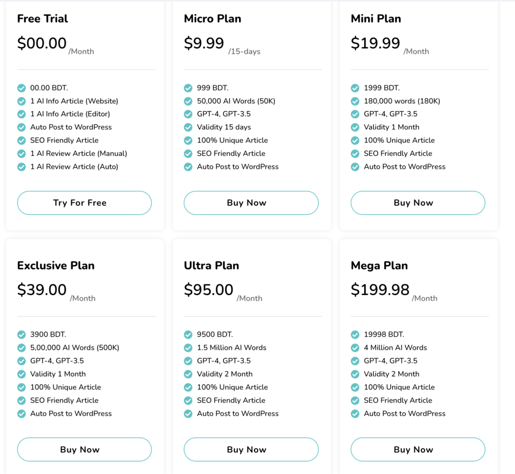 Affpilot AI Article Writer Pricing Plan